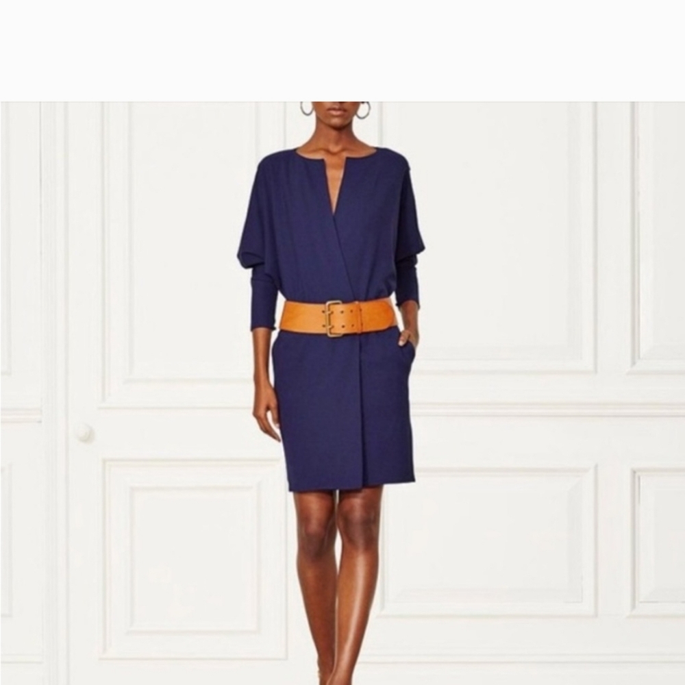 Navy Dress with Tan Belt